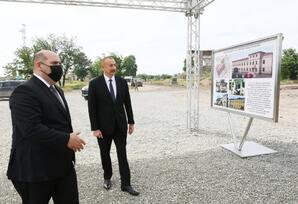 İlham Əliyev Ağdam şəhər 1 saylı məktəbin yeni binasının təməlini qoyub