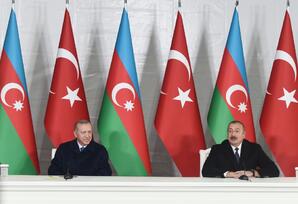 Azərbaycan və Türkiyə prezidentləri mətbuata birgə bəyanatlarla çıxış ediblər - FOTOLAR