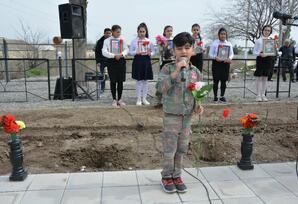 Tərtərin Sarıcalı kəndində şəhidlərin xatirə abidəsinin açılışı olub FOTOLAR