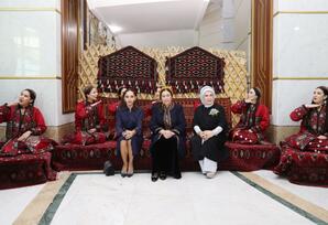 Mehriban Əliyeva təsviri və dekorativ sənət əsərlərindən ibarət sərgilərlə tanış olub